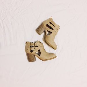 SODA Tan Ankle Heeled Booties